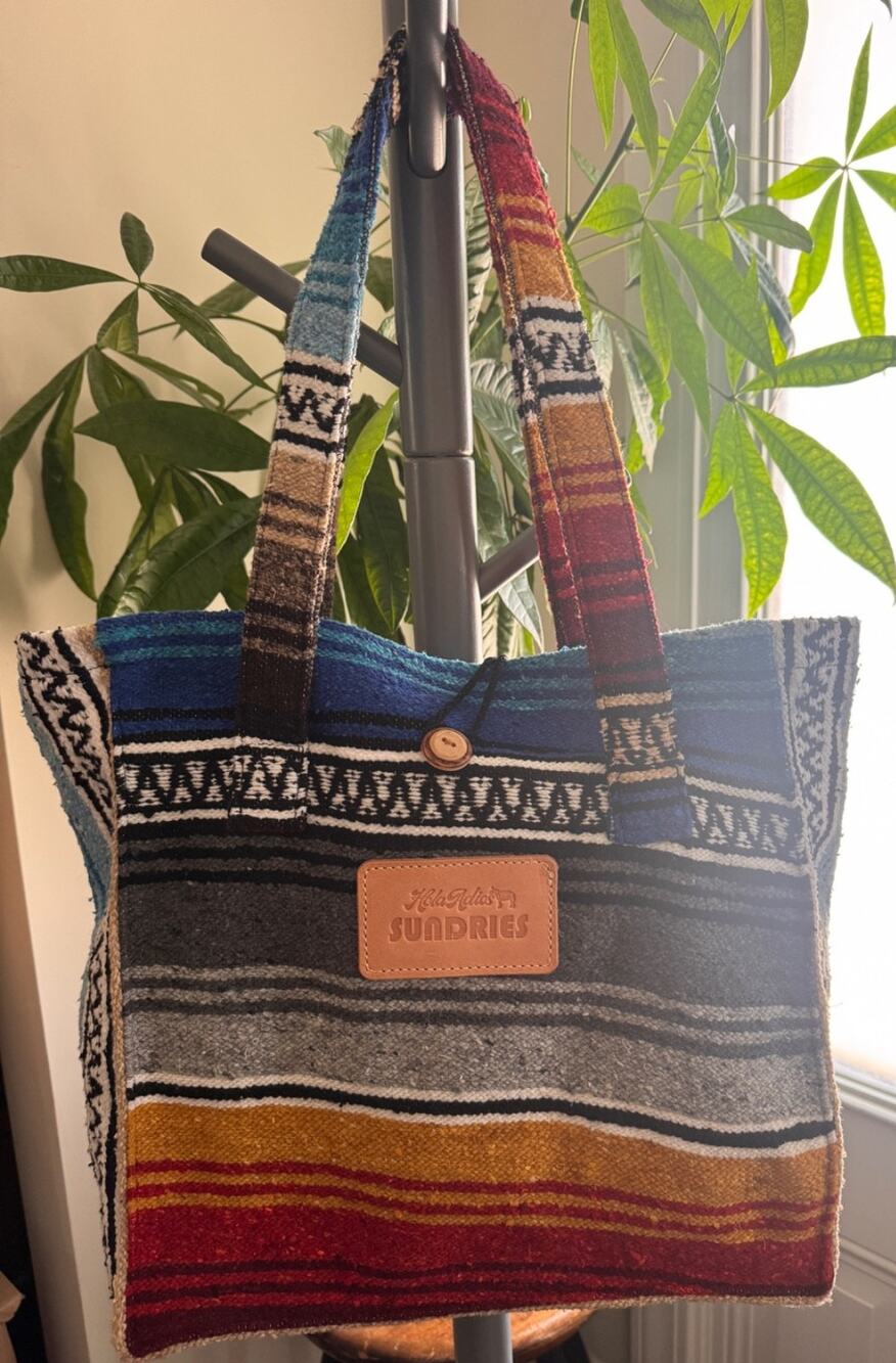 Hola Adios Sundries Mexican Blanket Tote Bag Striped Cotton Blend Large P02